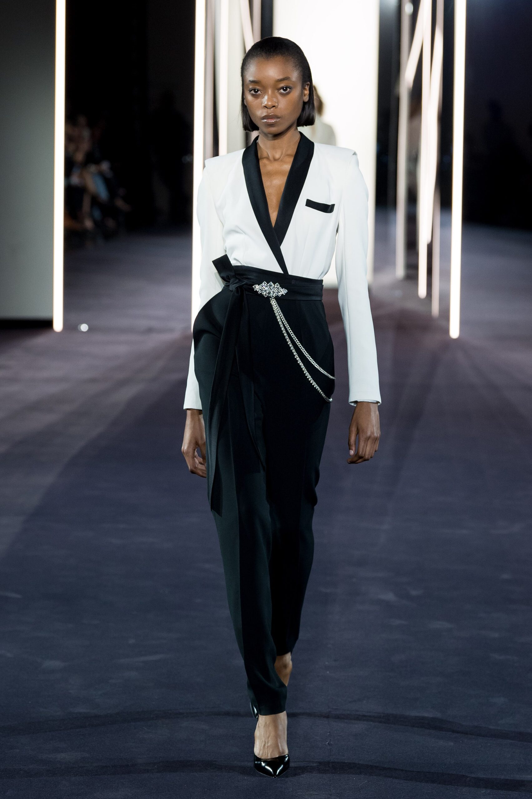 black and white tailored suit