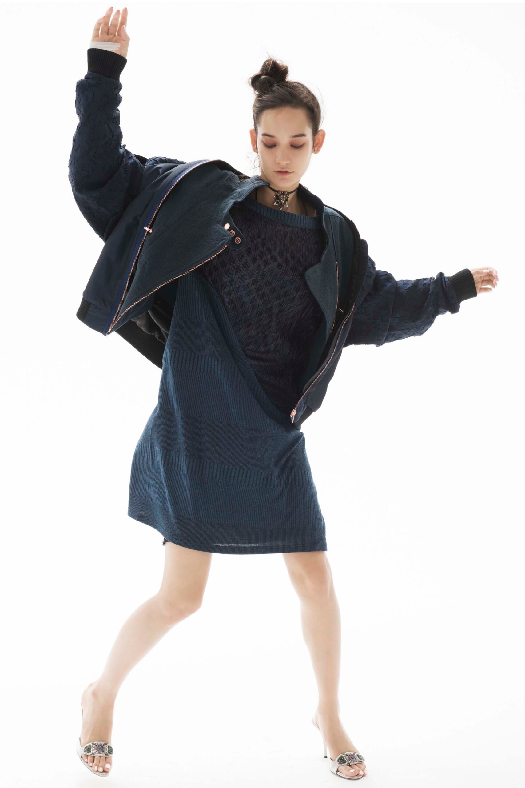 blue relaxed mini dress with oversized jacket