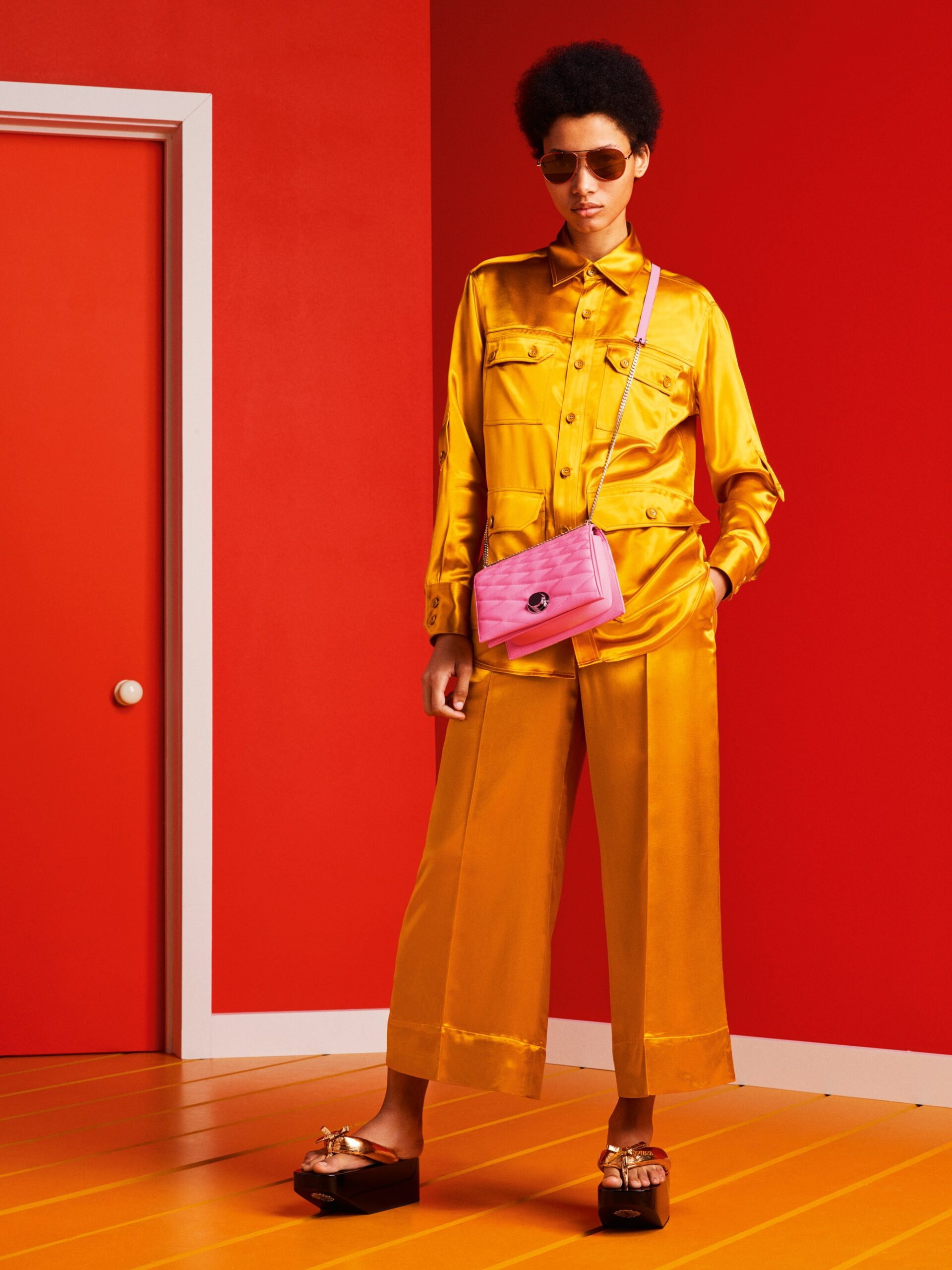 yellow silk shirt and pants