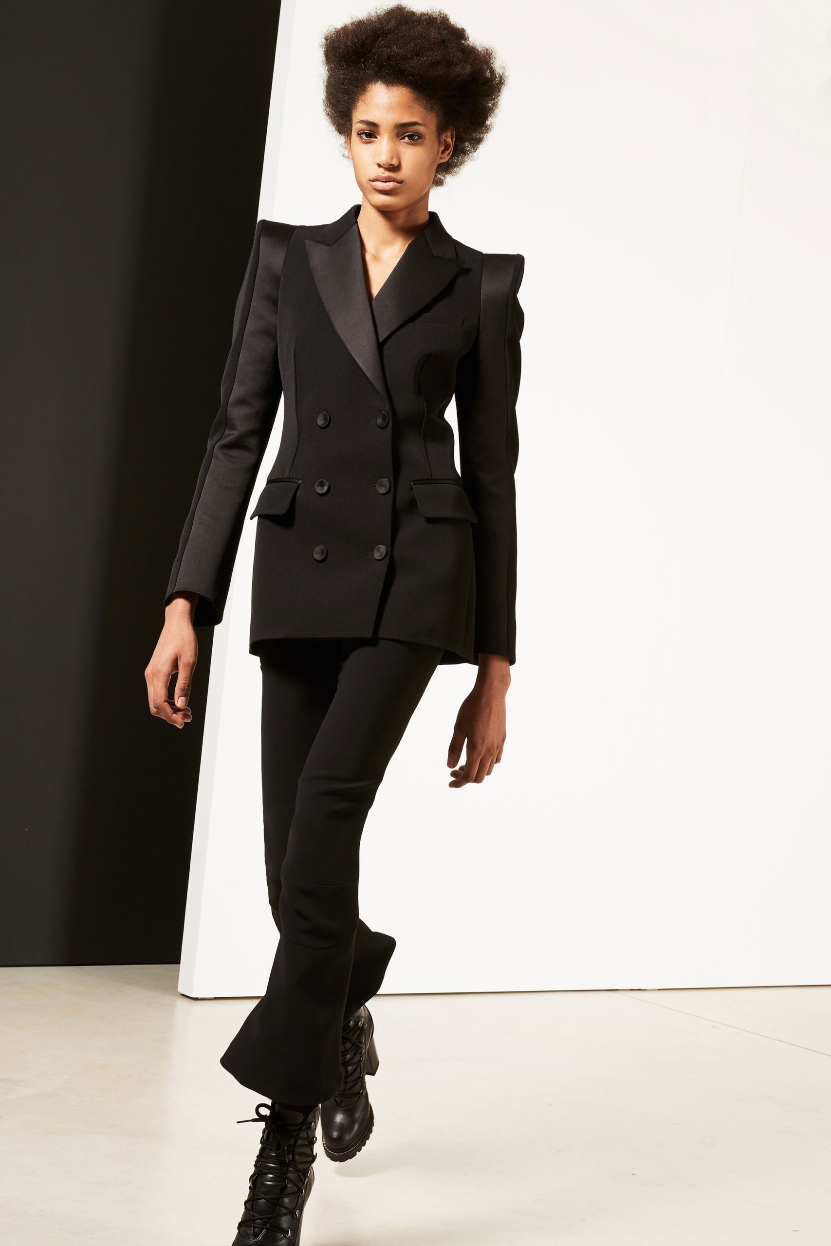 black tailored blazer and pants