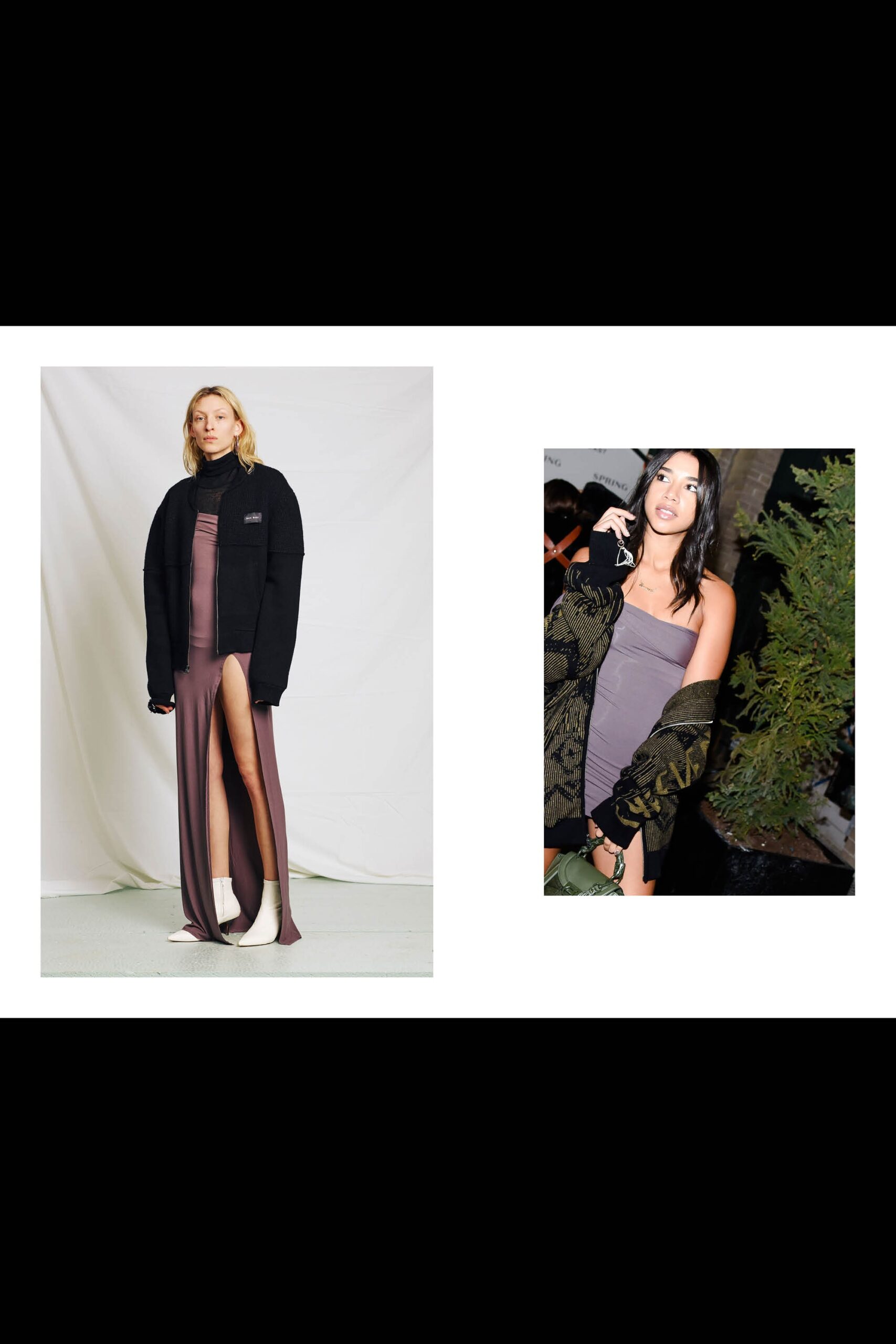 purple silk fitted gown with slit