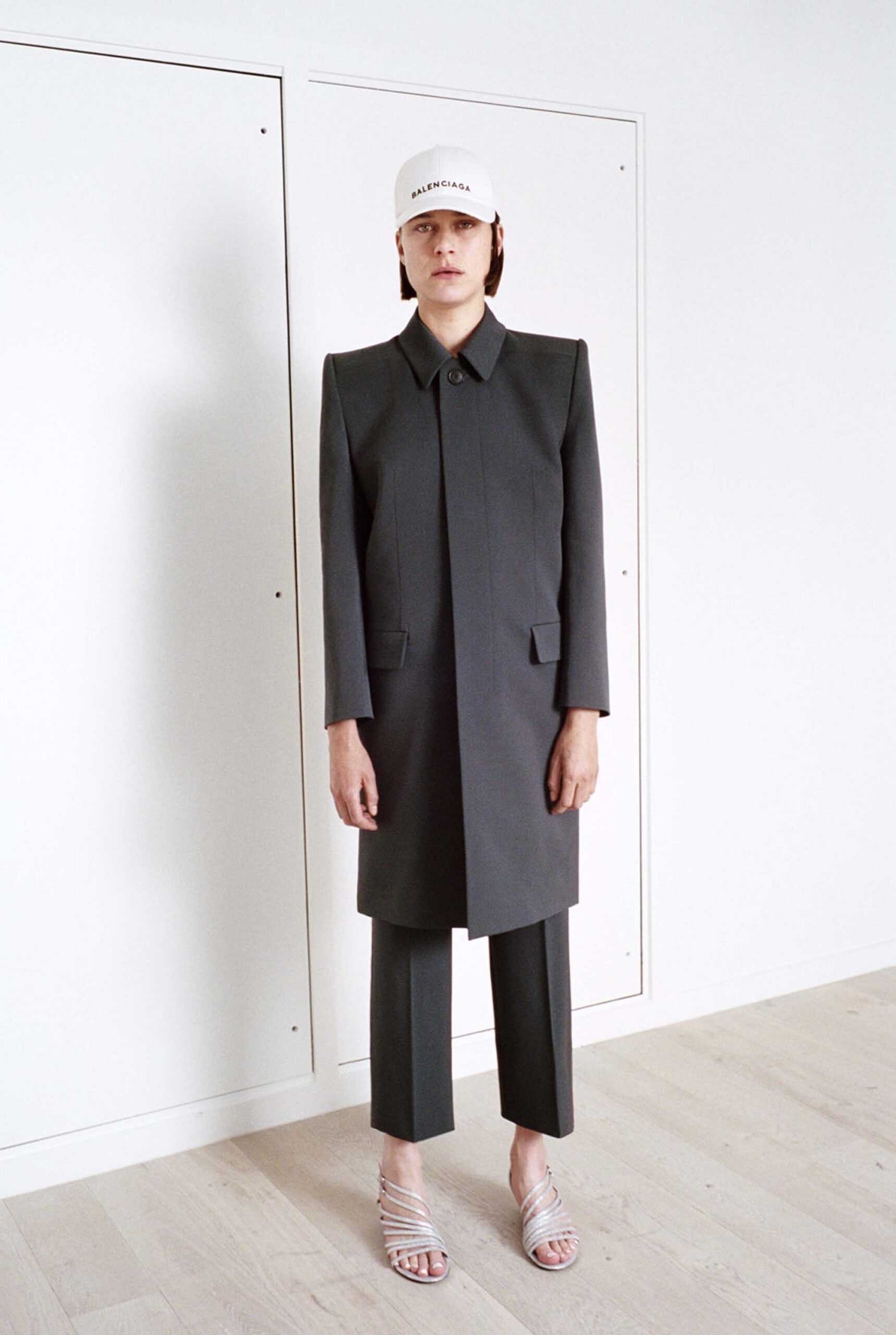 gray structured coat with tailored pants