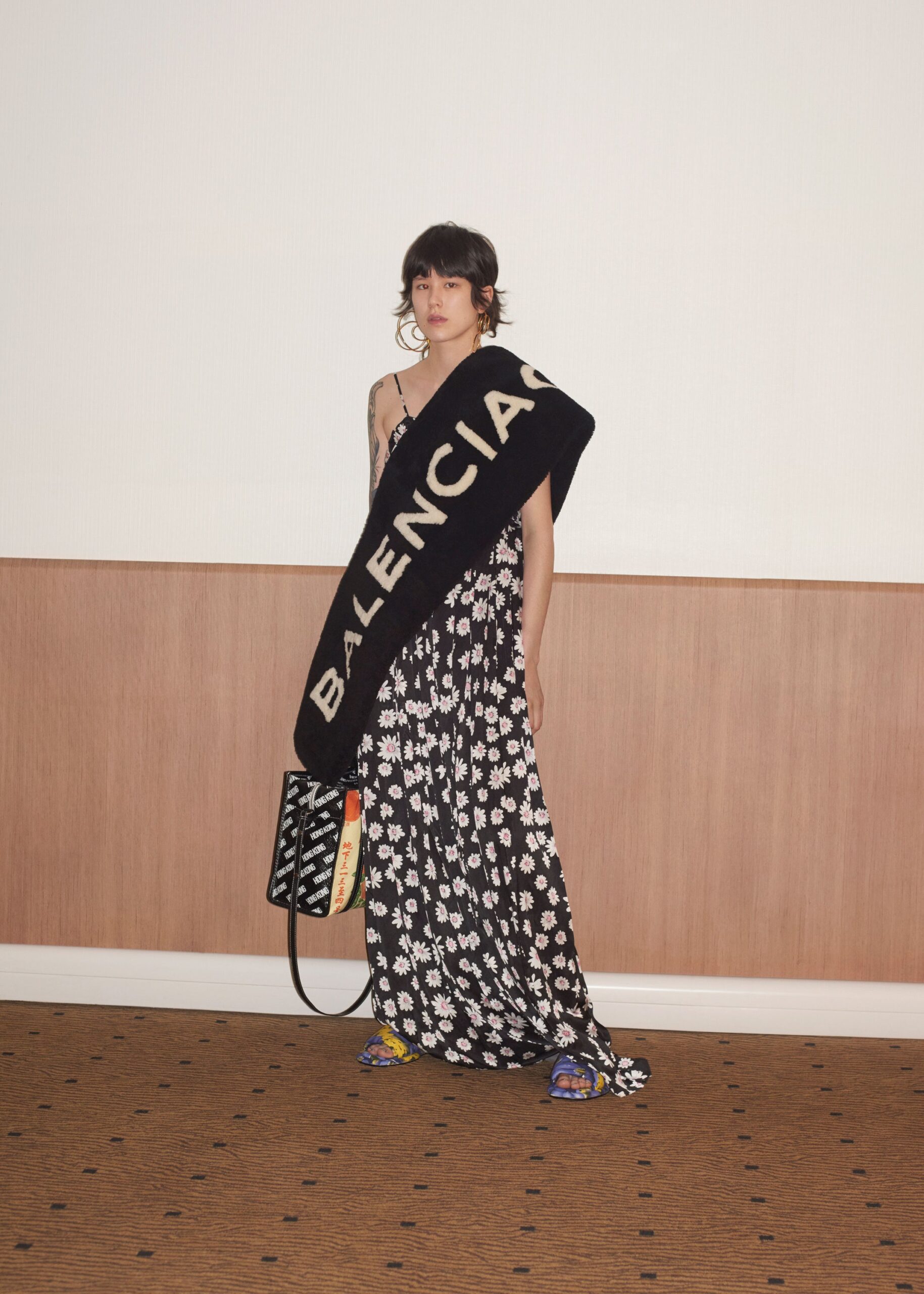 black leather printed bag