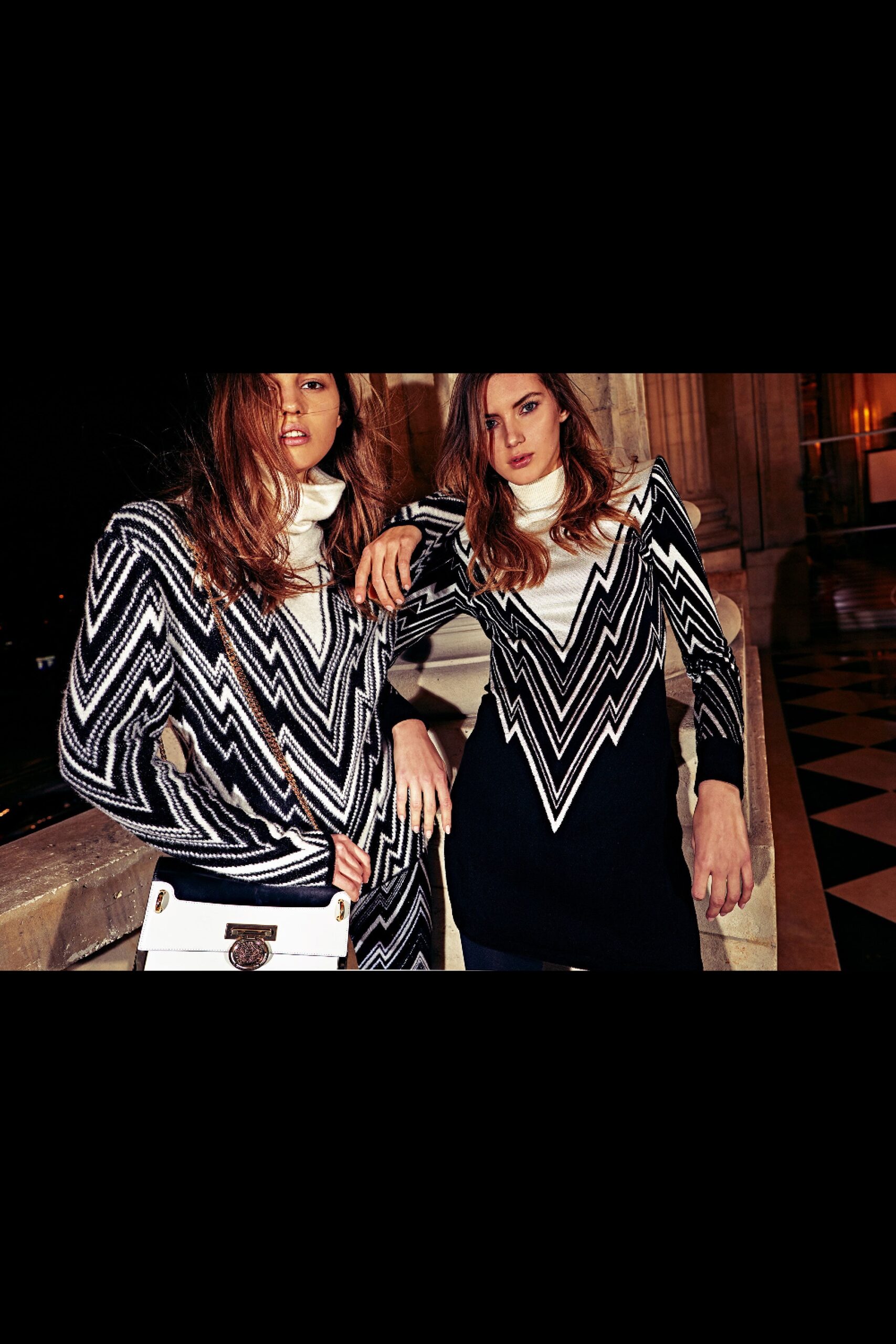 black cotton long-sleeve high-neck fitted zigzag short dress