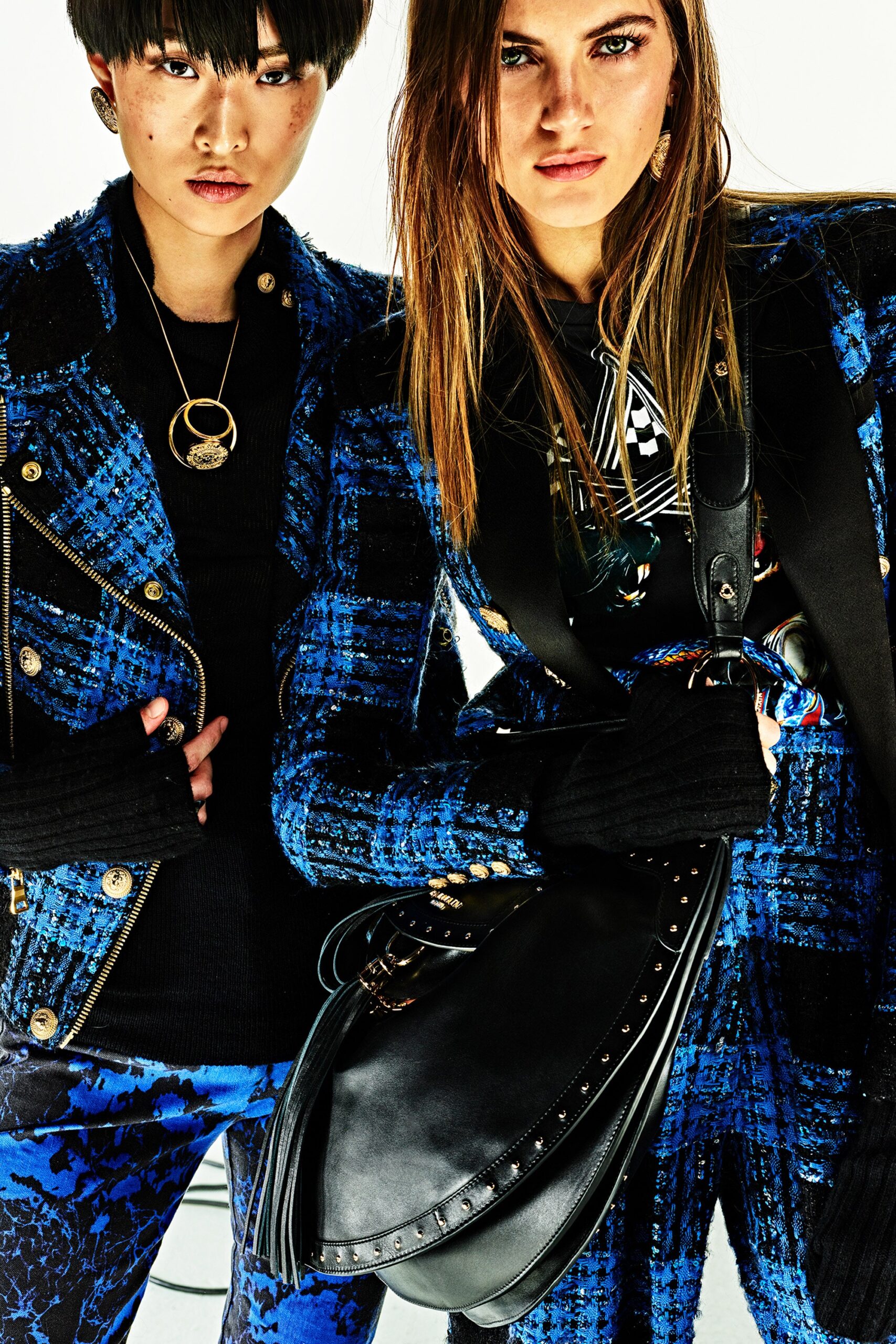 blue and black fitted jacket and pants