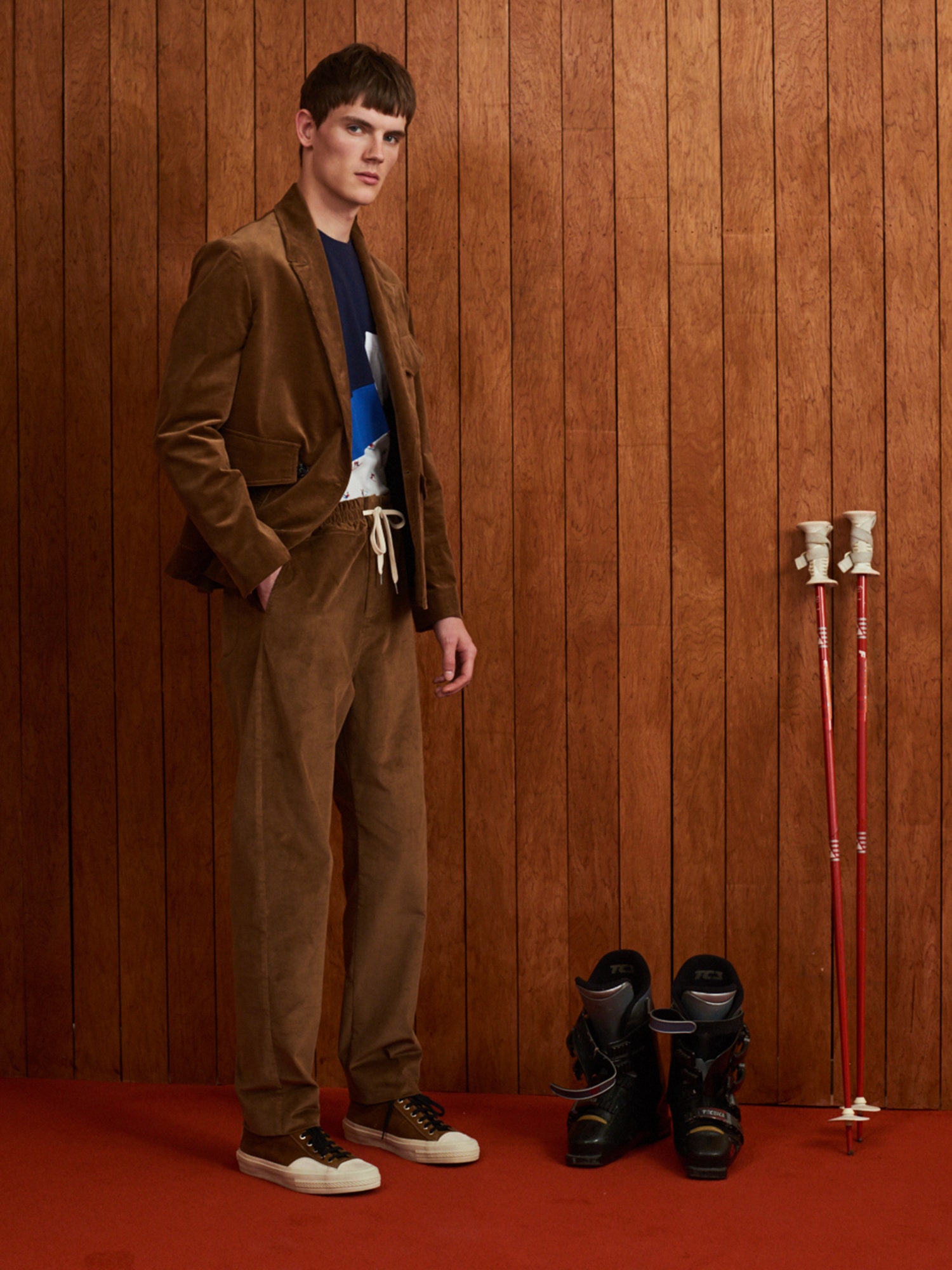 brown velvet long-sleeve collared tailored buttoned blazer