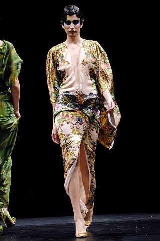 multi-colored silk dress with cape