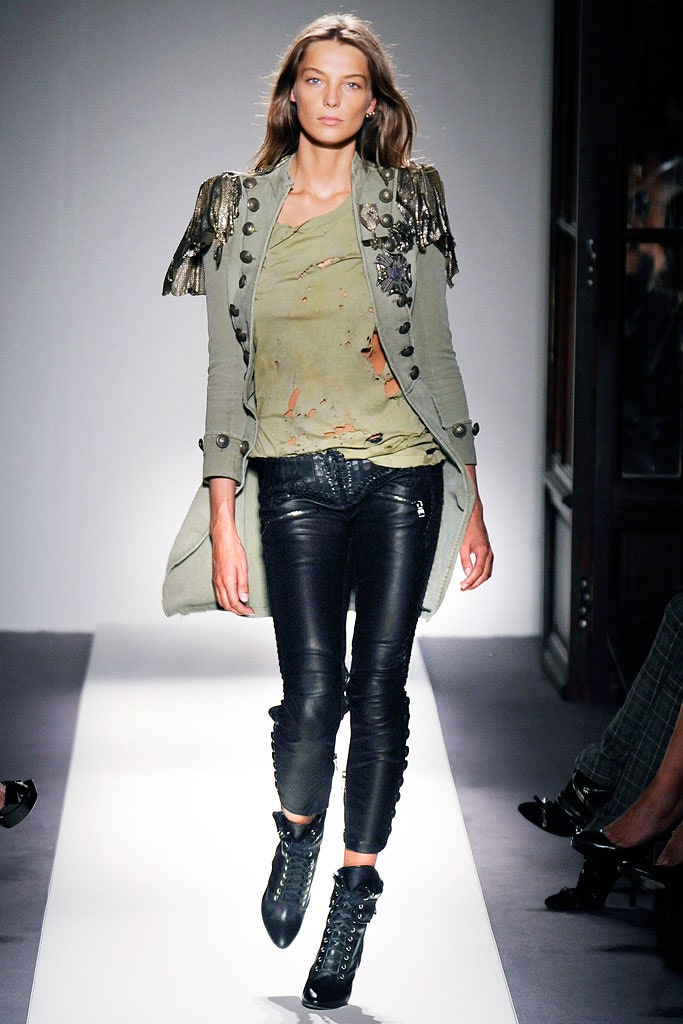 green cotton long-sleeve collared fitted fringed buttoned jacket