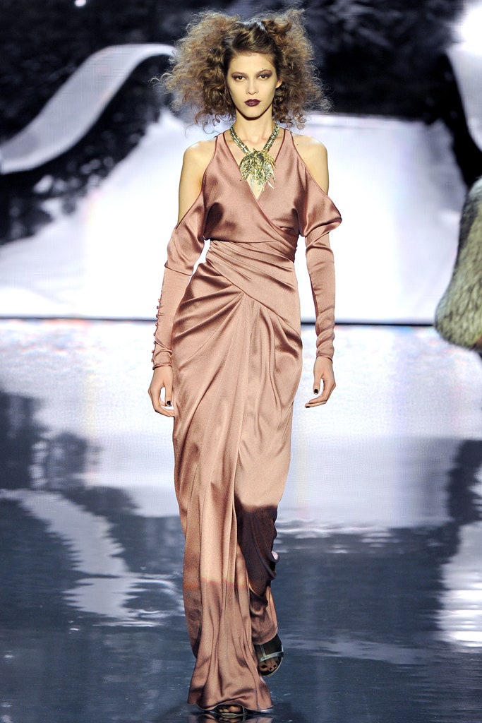 fitted pink silk gown