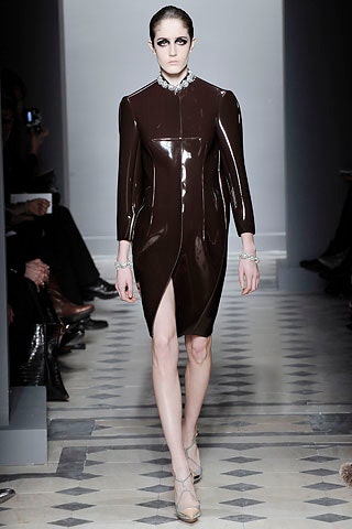 brown vinyl fitted dress