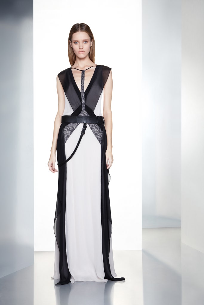 black and white flowing gown