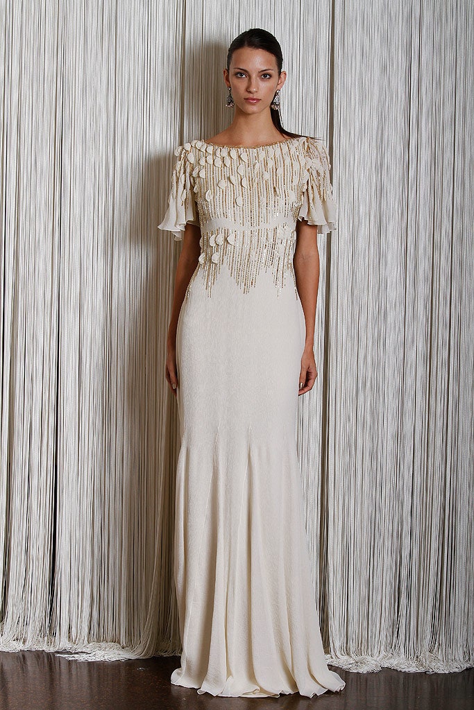 ivory silk fitted gown