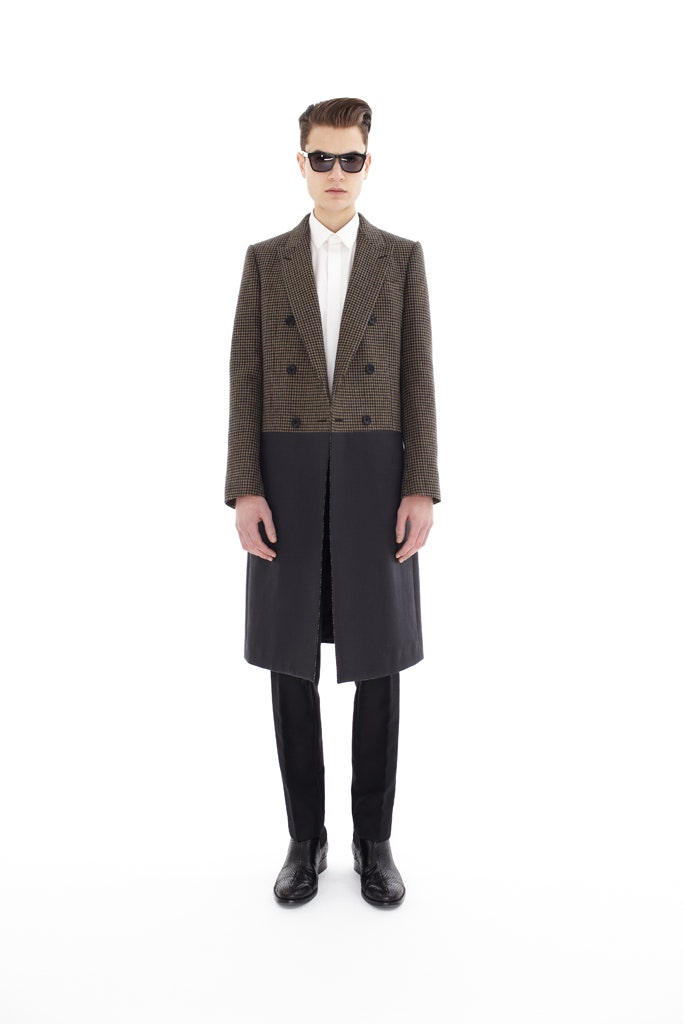 brown and black tailored coat