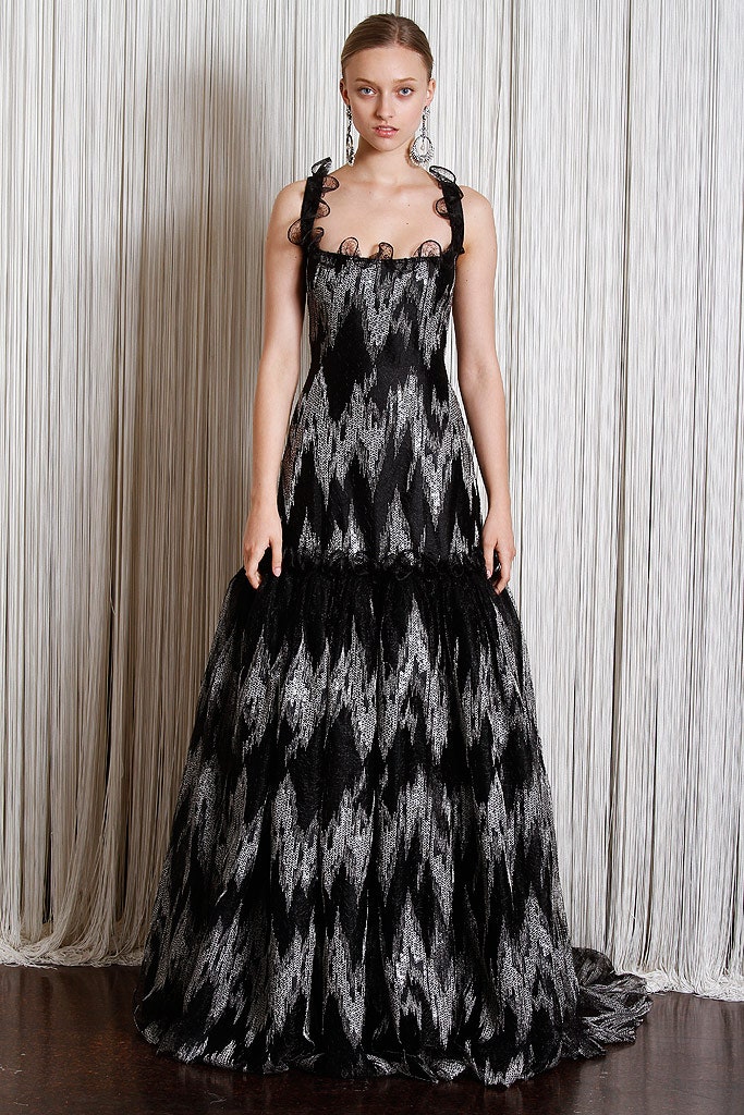 black and white tiered gown