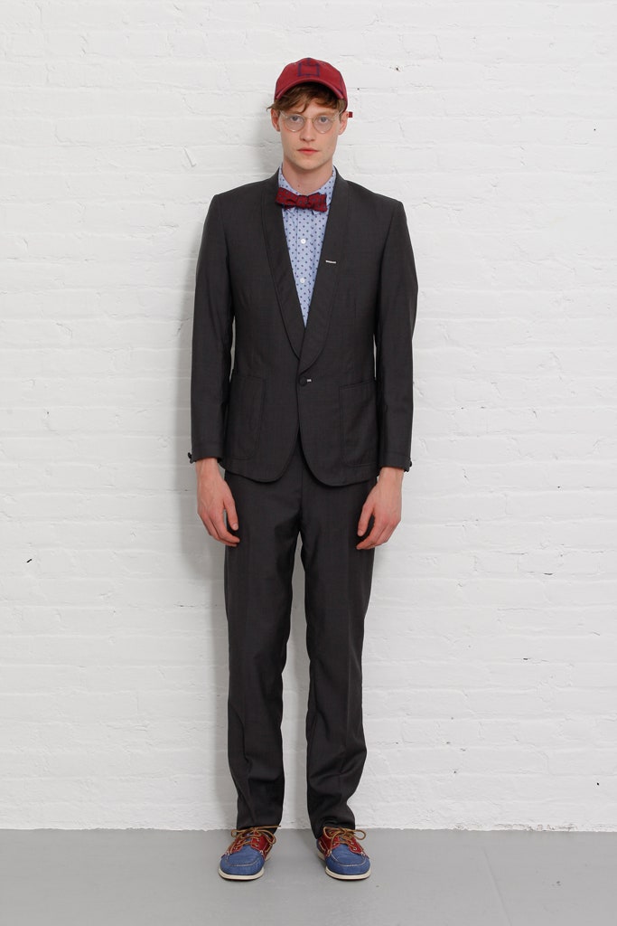 gray tailored suit with blue shirt