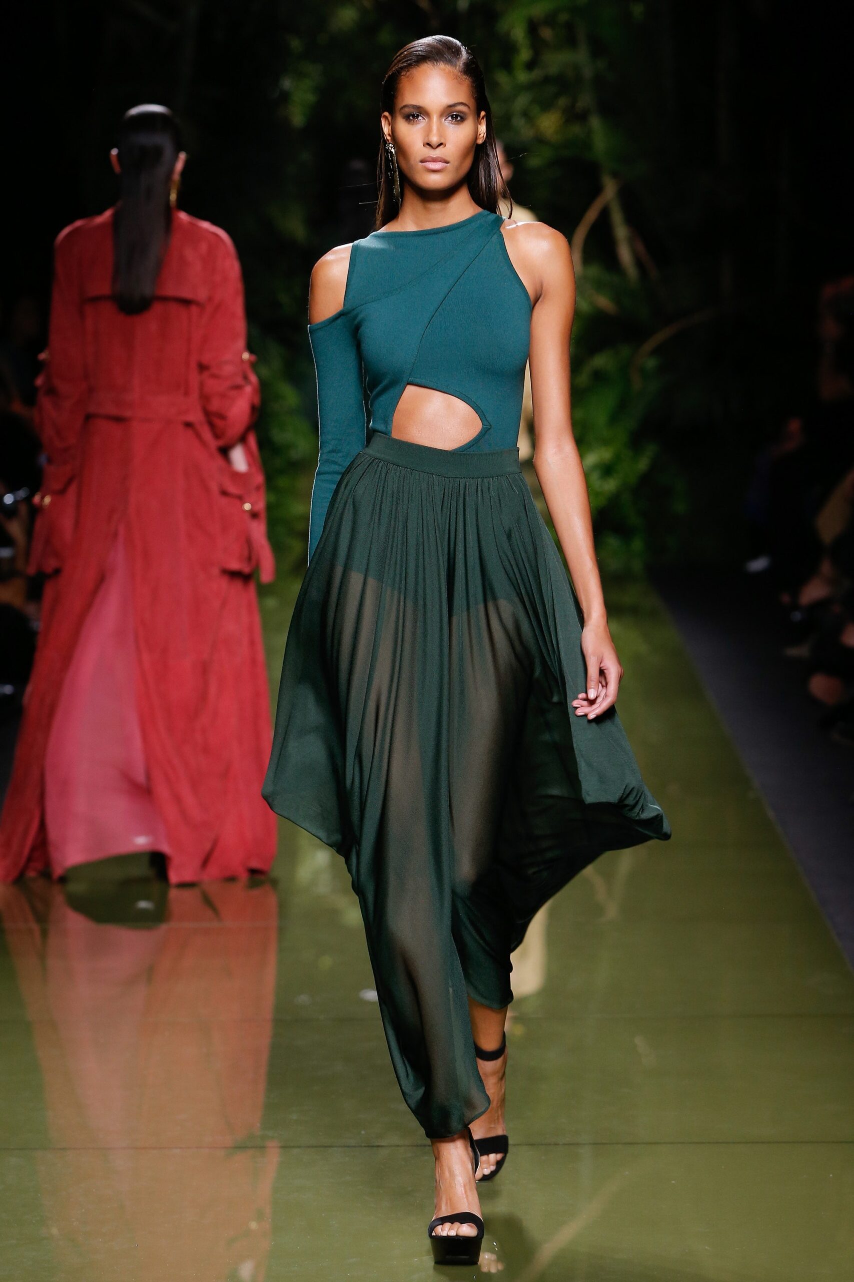 black chiffon relaxed high-waisted layered flowing sheer skirt