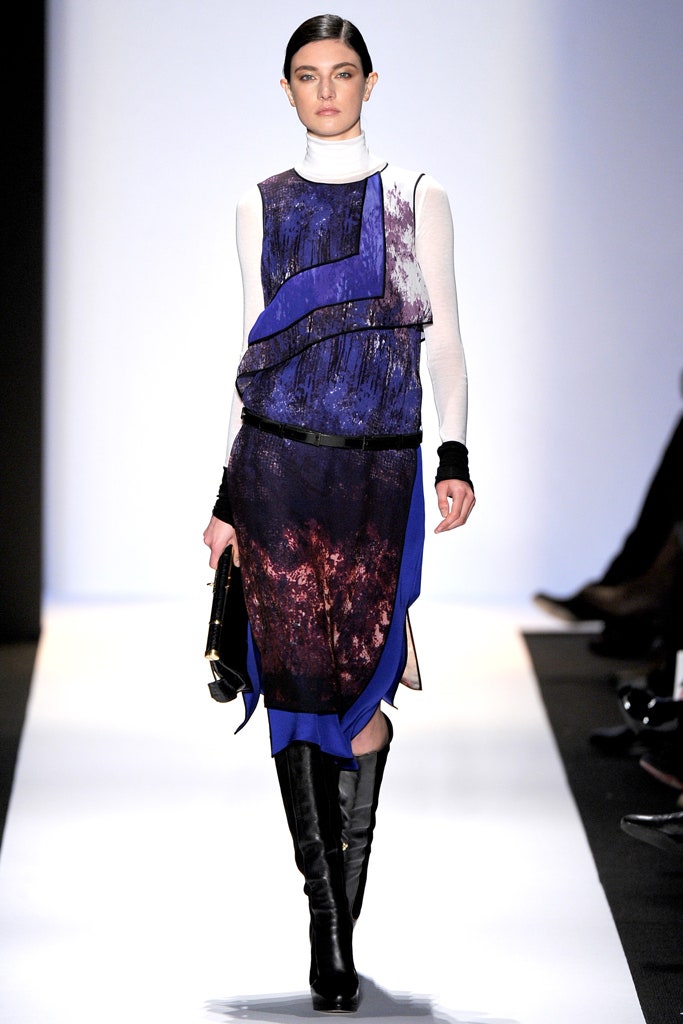 purple silk sleeveless high-neck fitted layered flowing dress