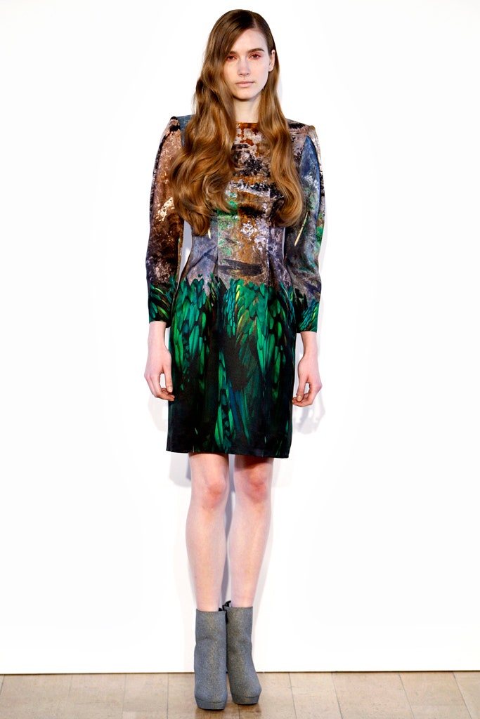 green and brown printed mini dress