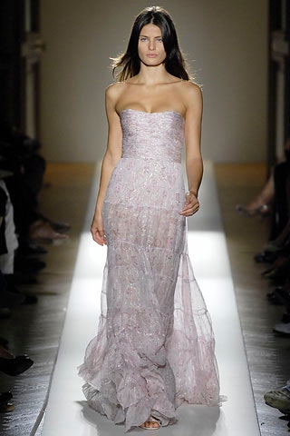 fitted pink silk strapless gown