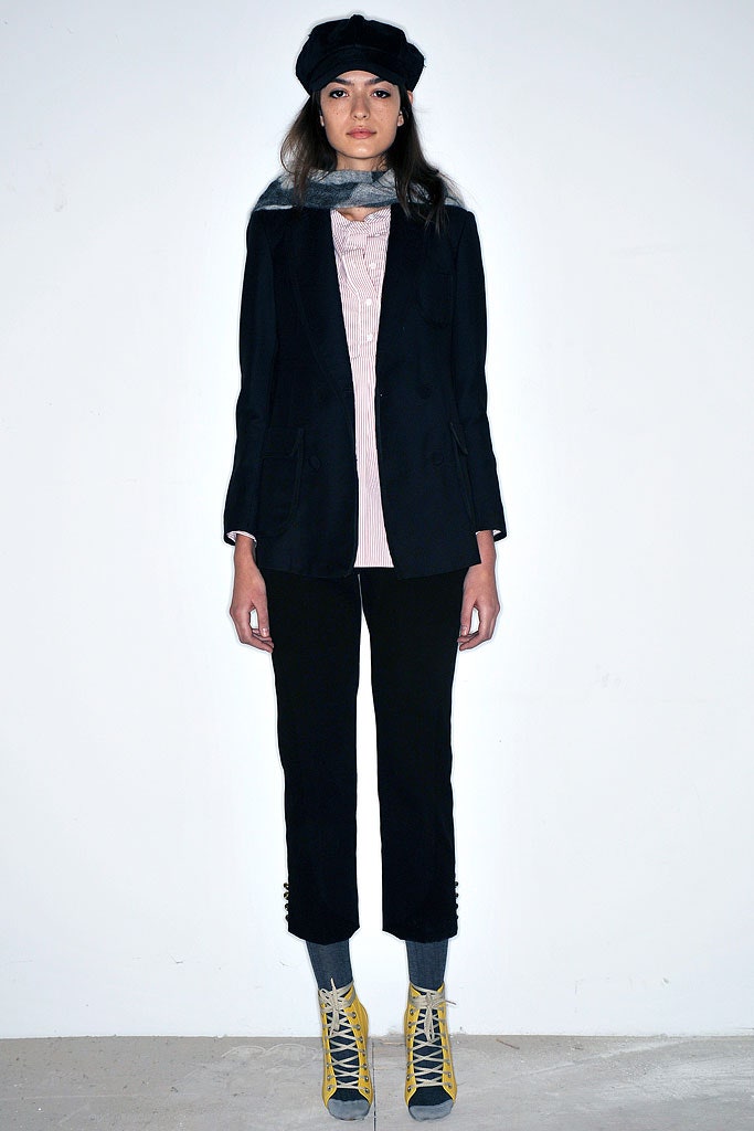 black tailored blazer with striped shirt