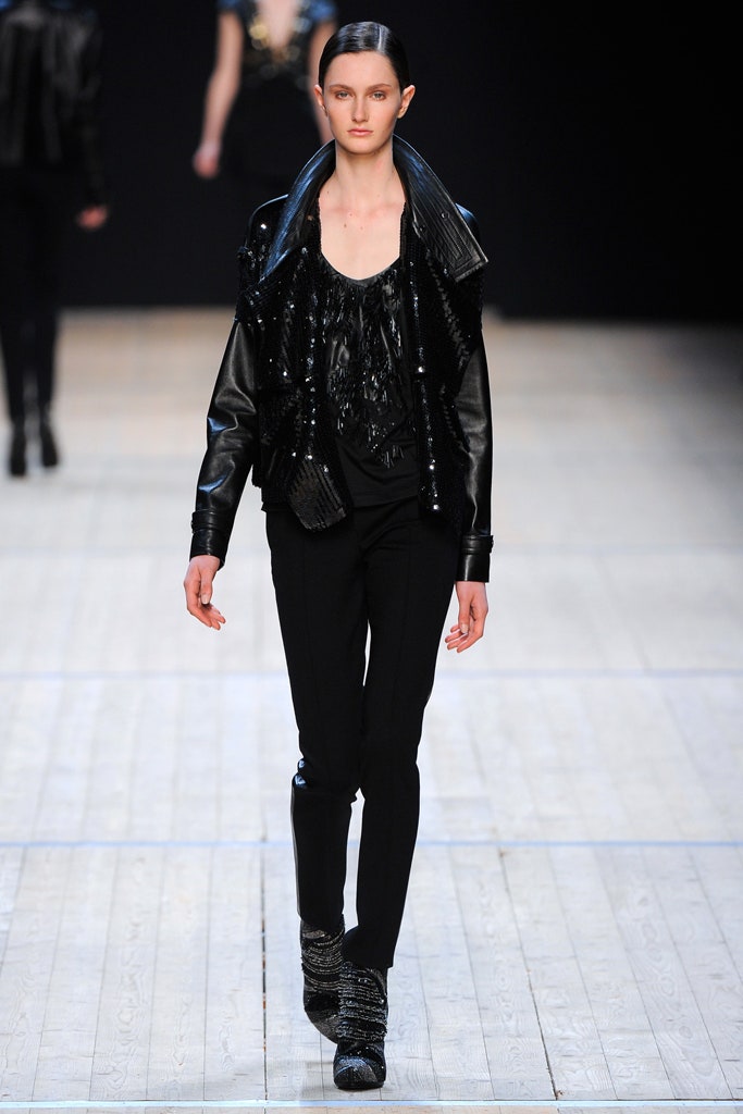 black leather jacket with sequined top