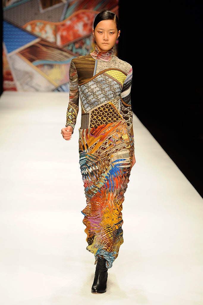 multi-colored fitted gown