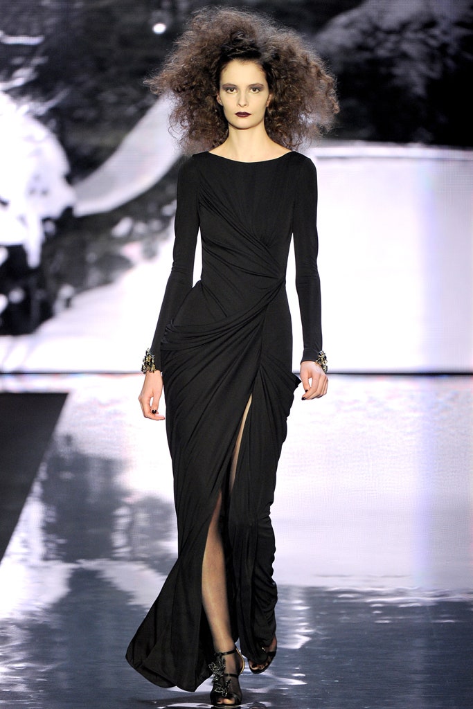 black silk fitted gown