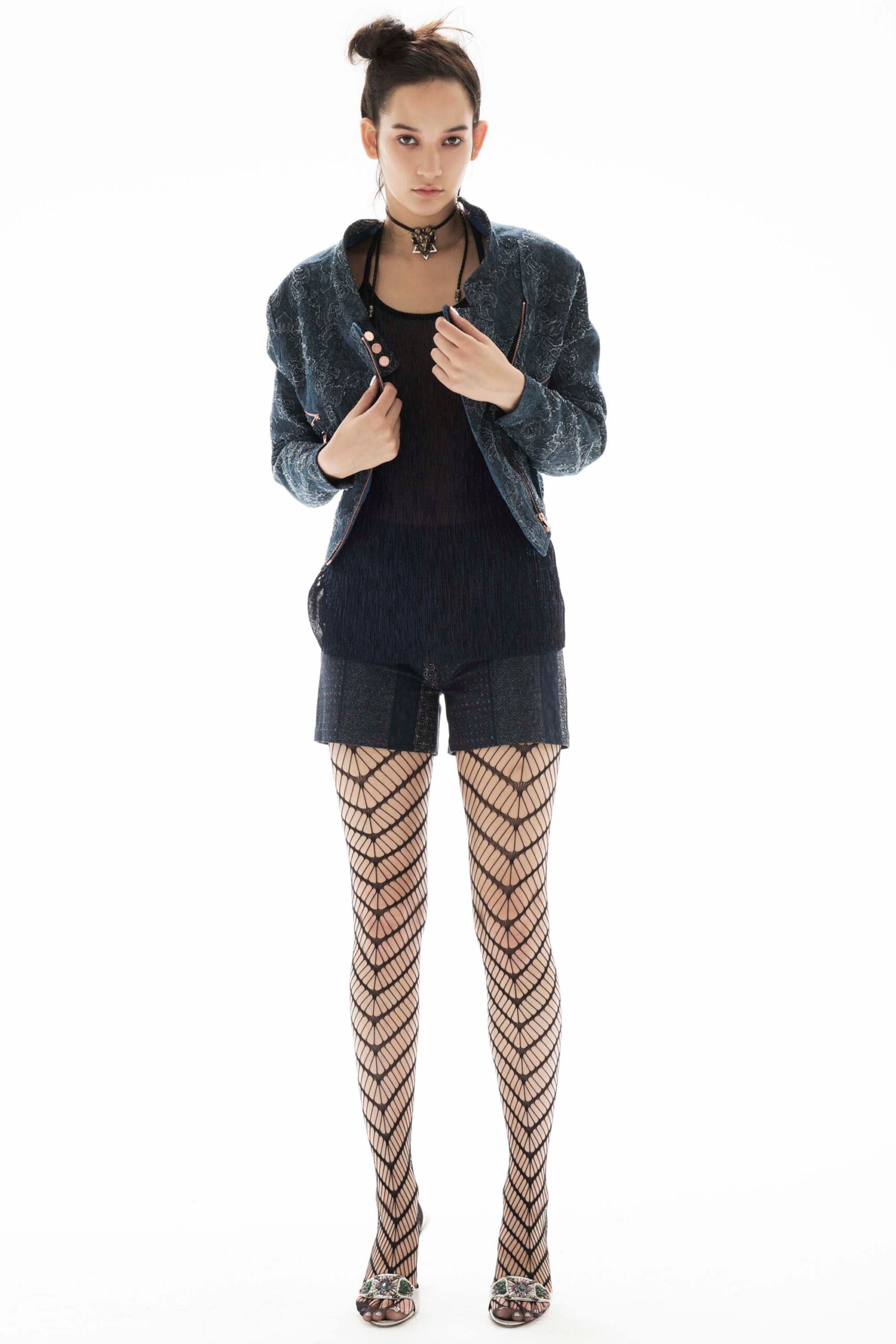 blue denim jacket with black top