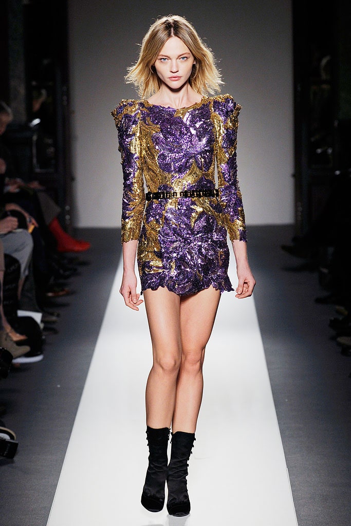 fitted purple gold sequin dress