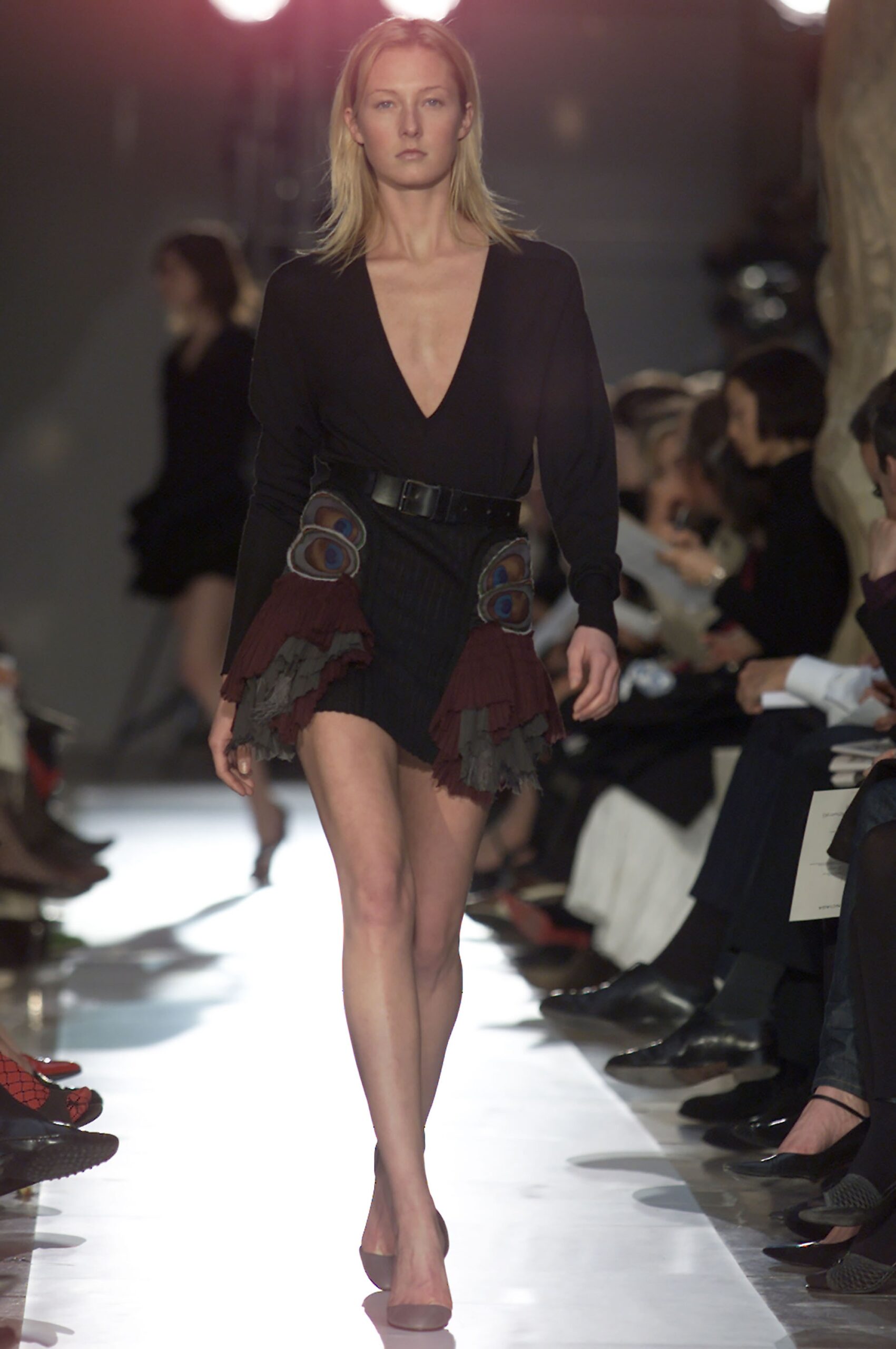 black silk long-sleeve mini dress