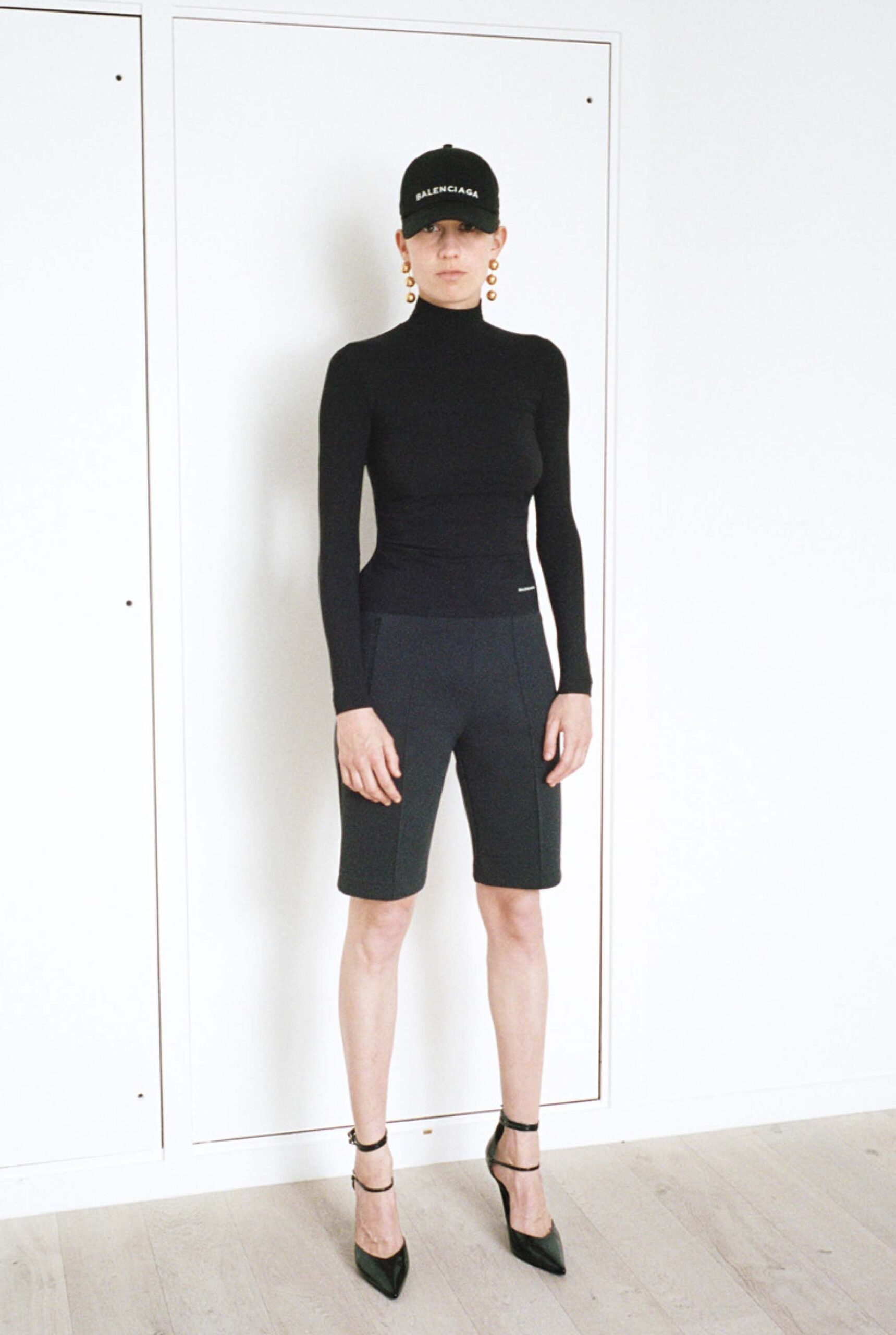 black fitted top and shorts