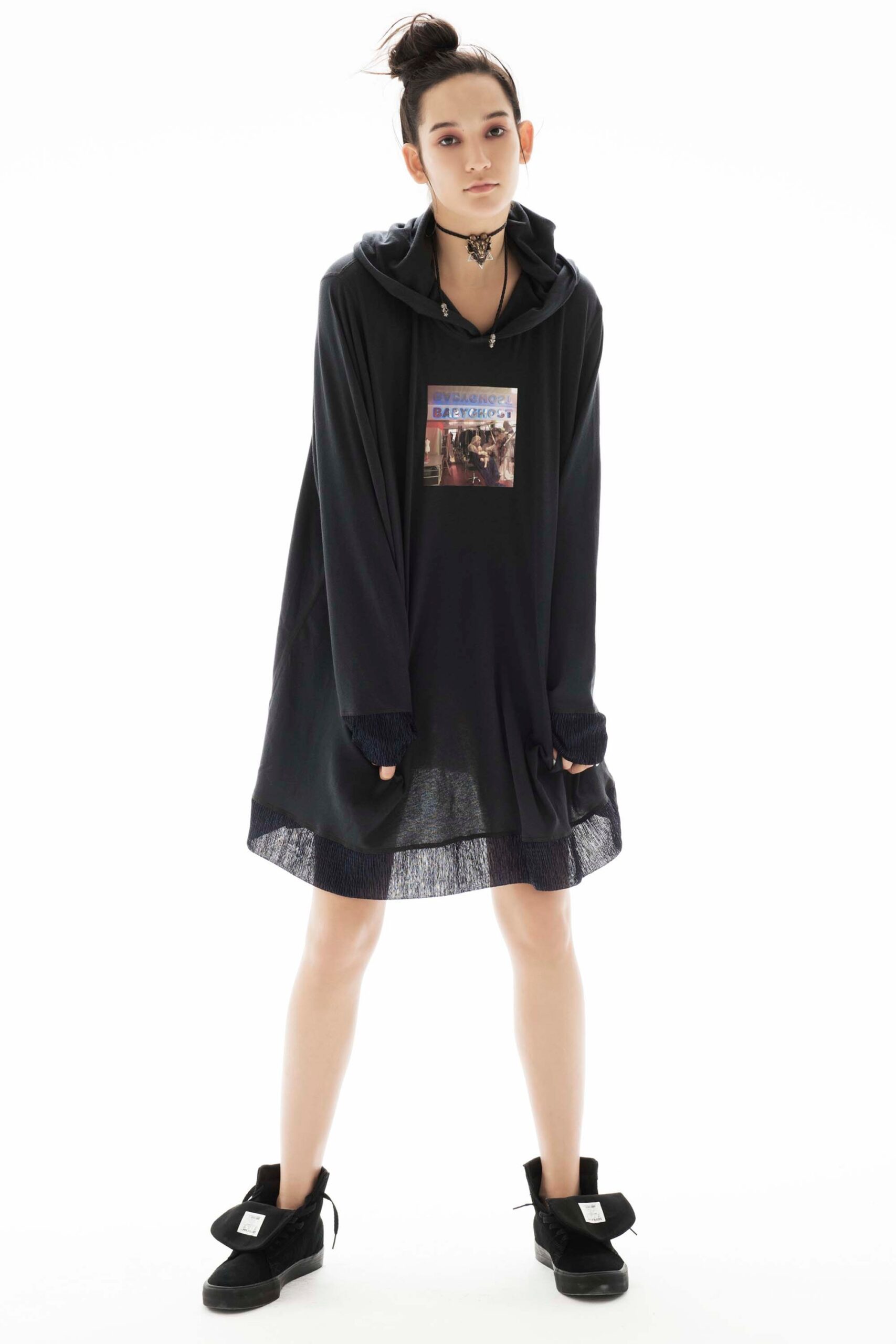 black oversized hooded dress