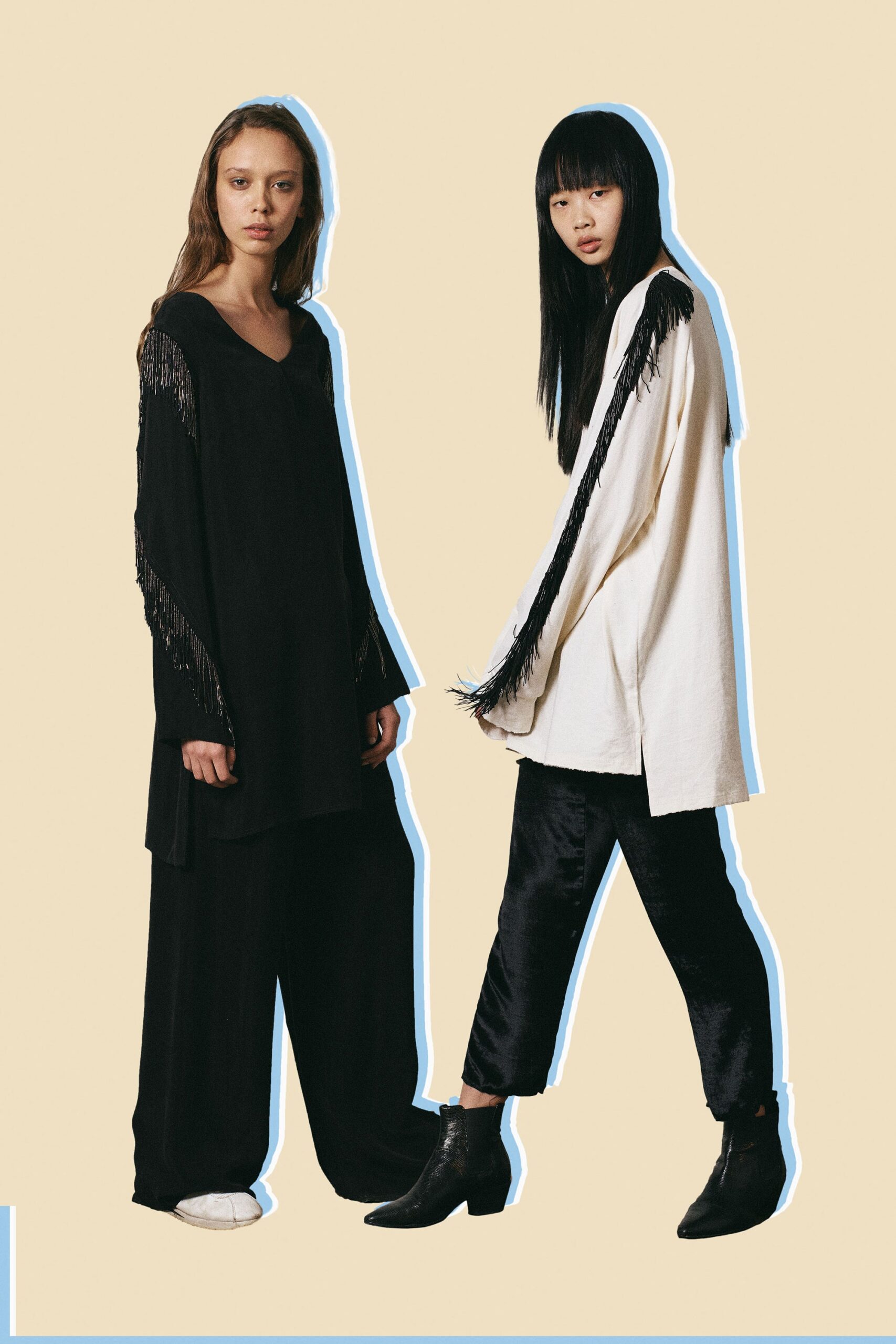 black and white fringed tops