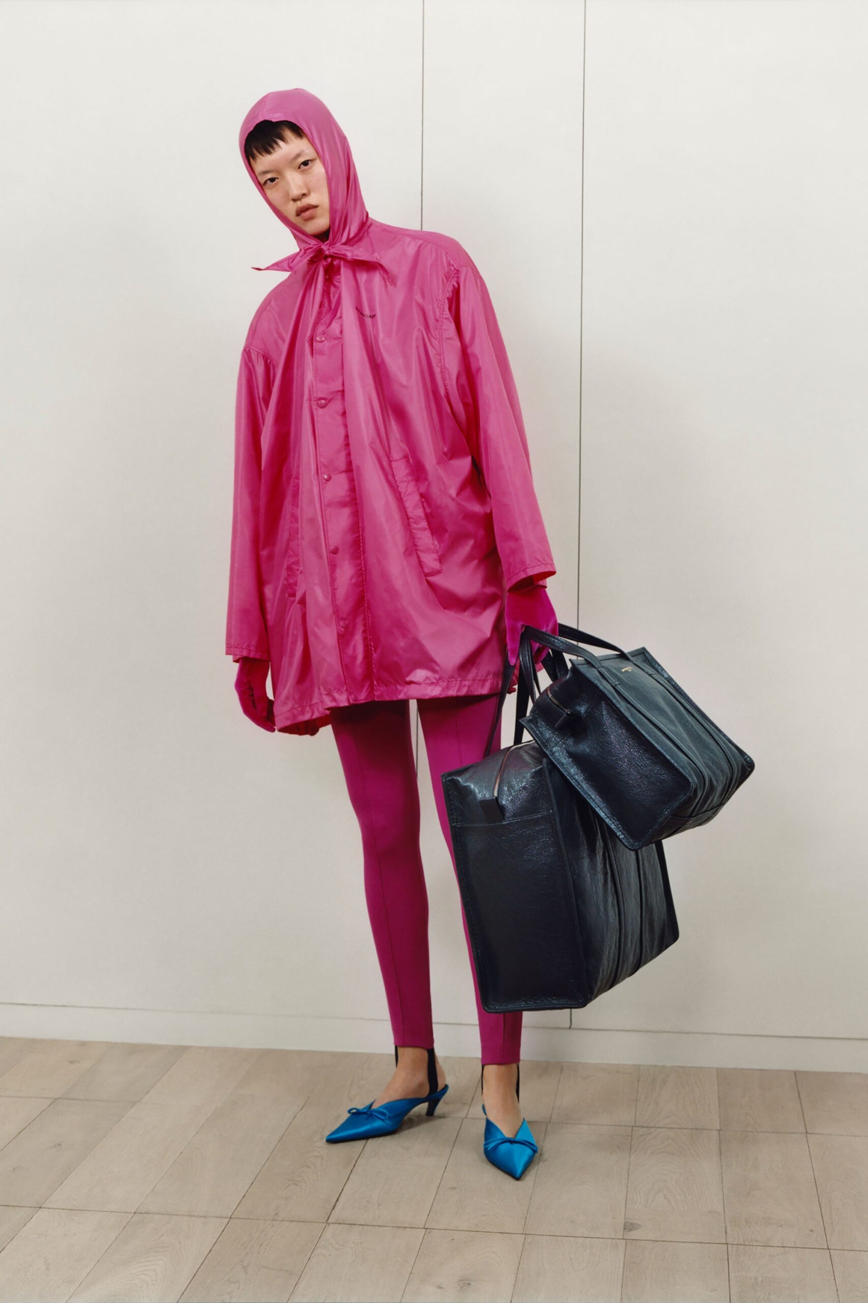 oversized pink vinyl coat