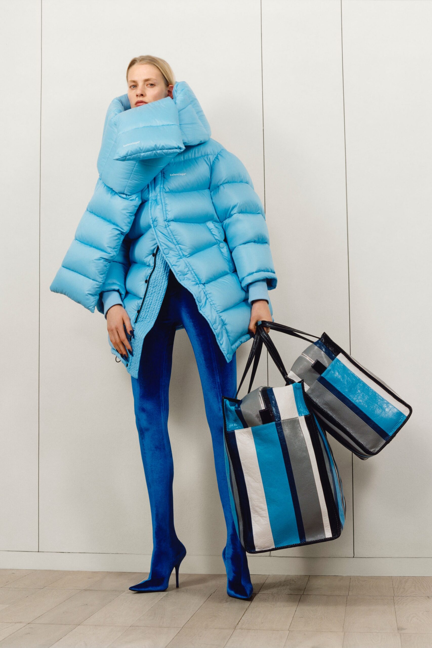 oversized blue vinyl coat
