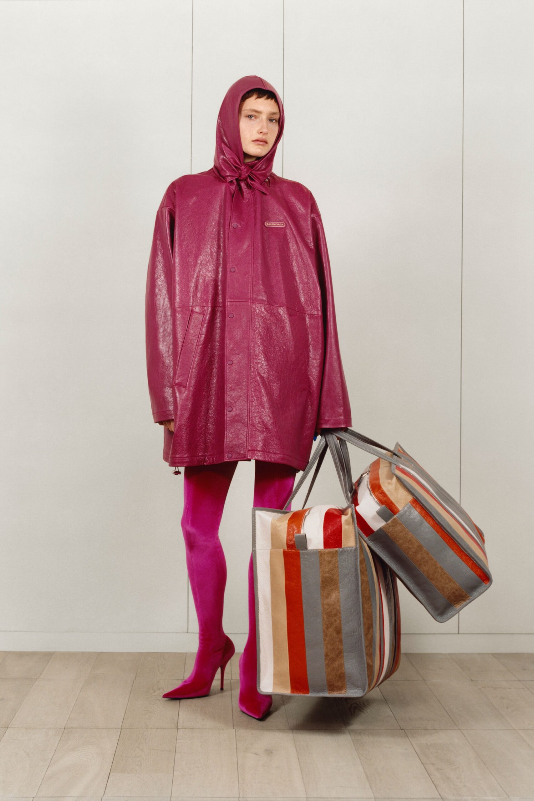 oversized pink leather coat