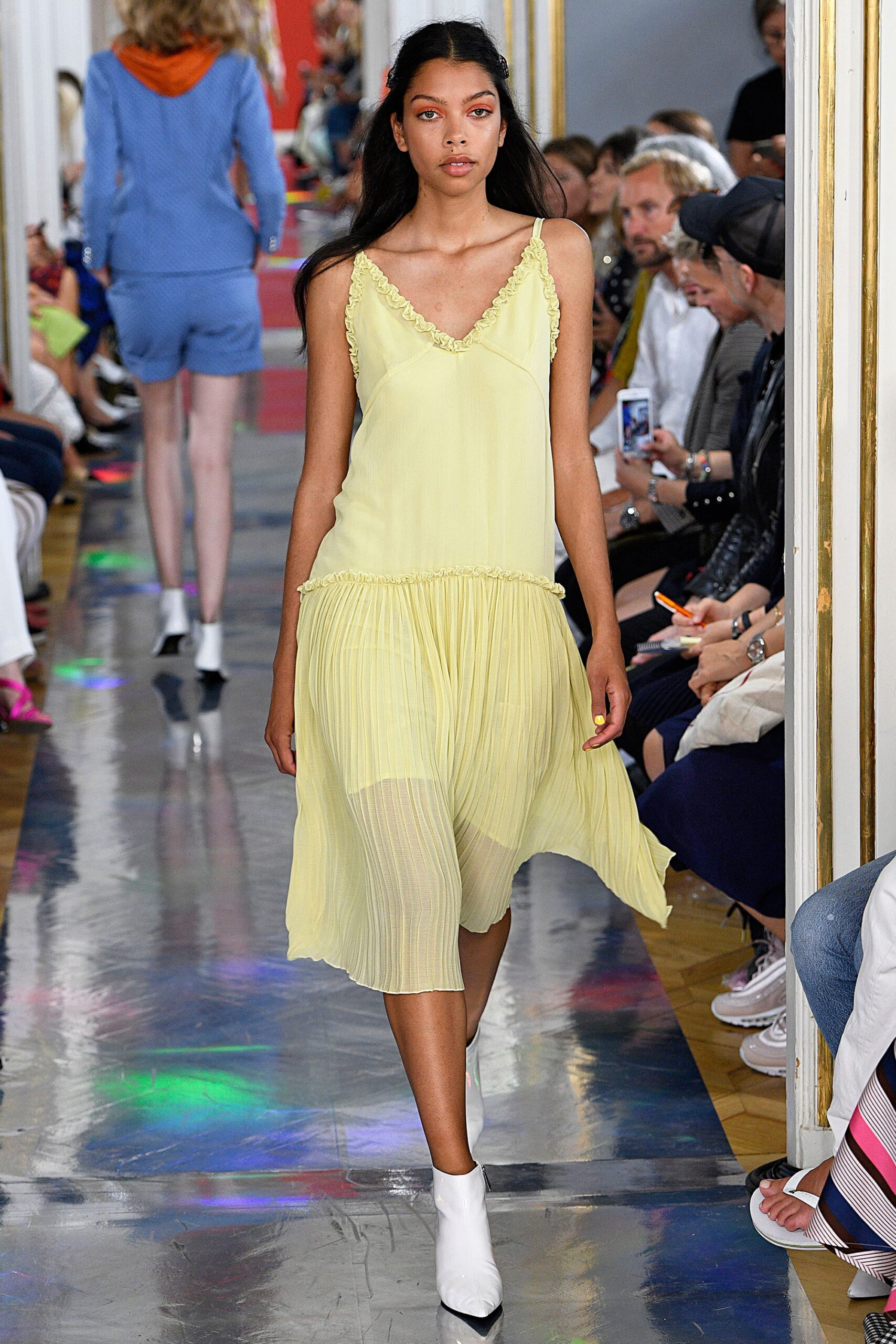 yellow silk sleeveless dress