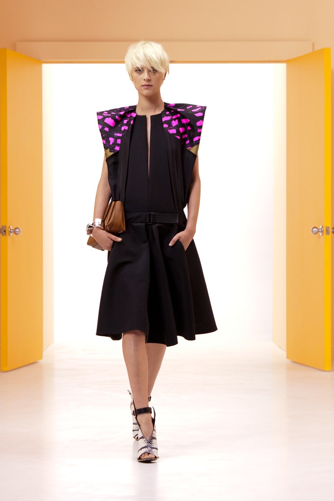 black midi dress with pleats