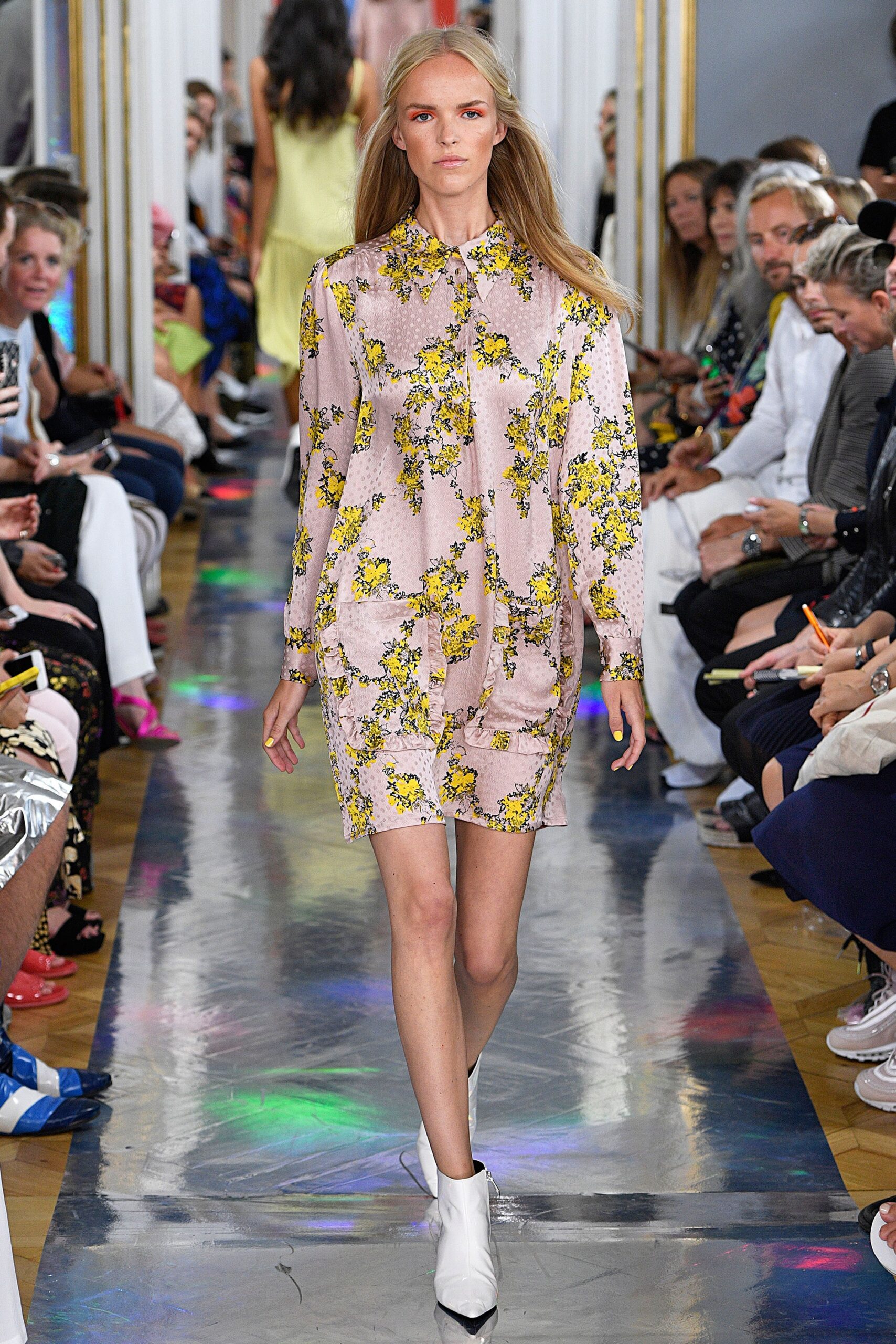 pink floral long-sleeve dress