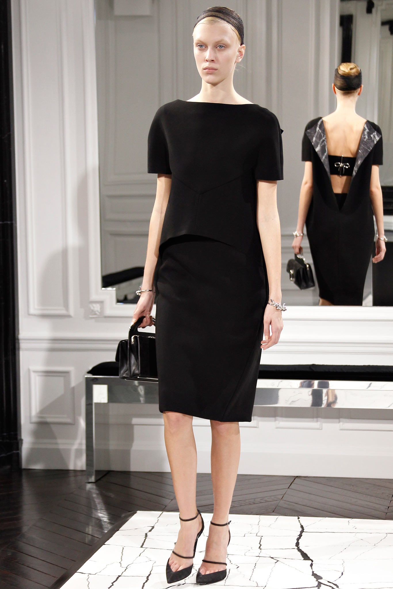 black fitted midi dress