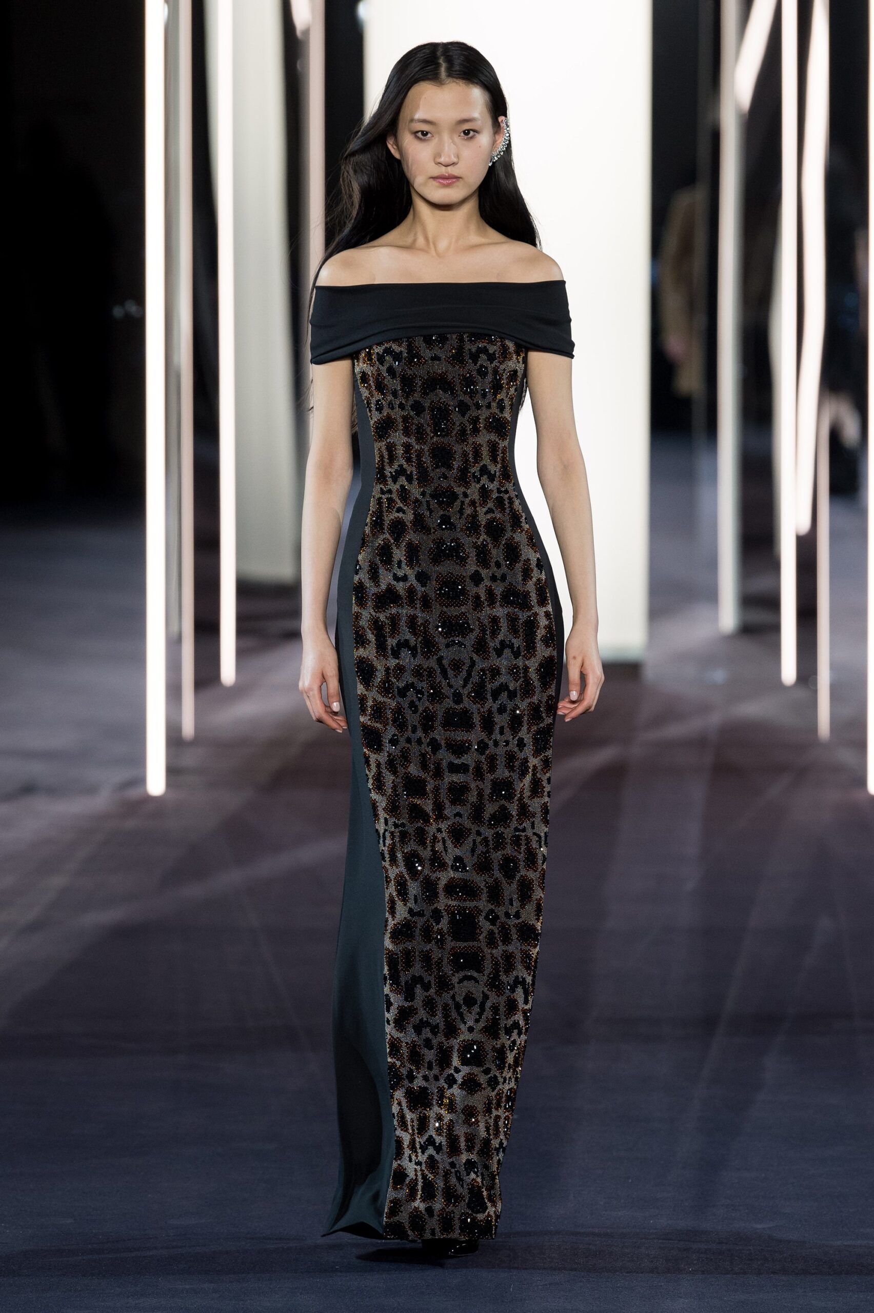 black and gold embellished gown