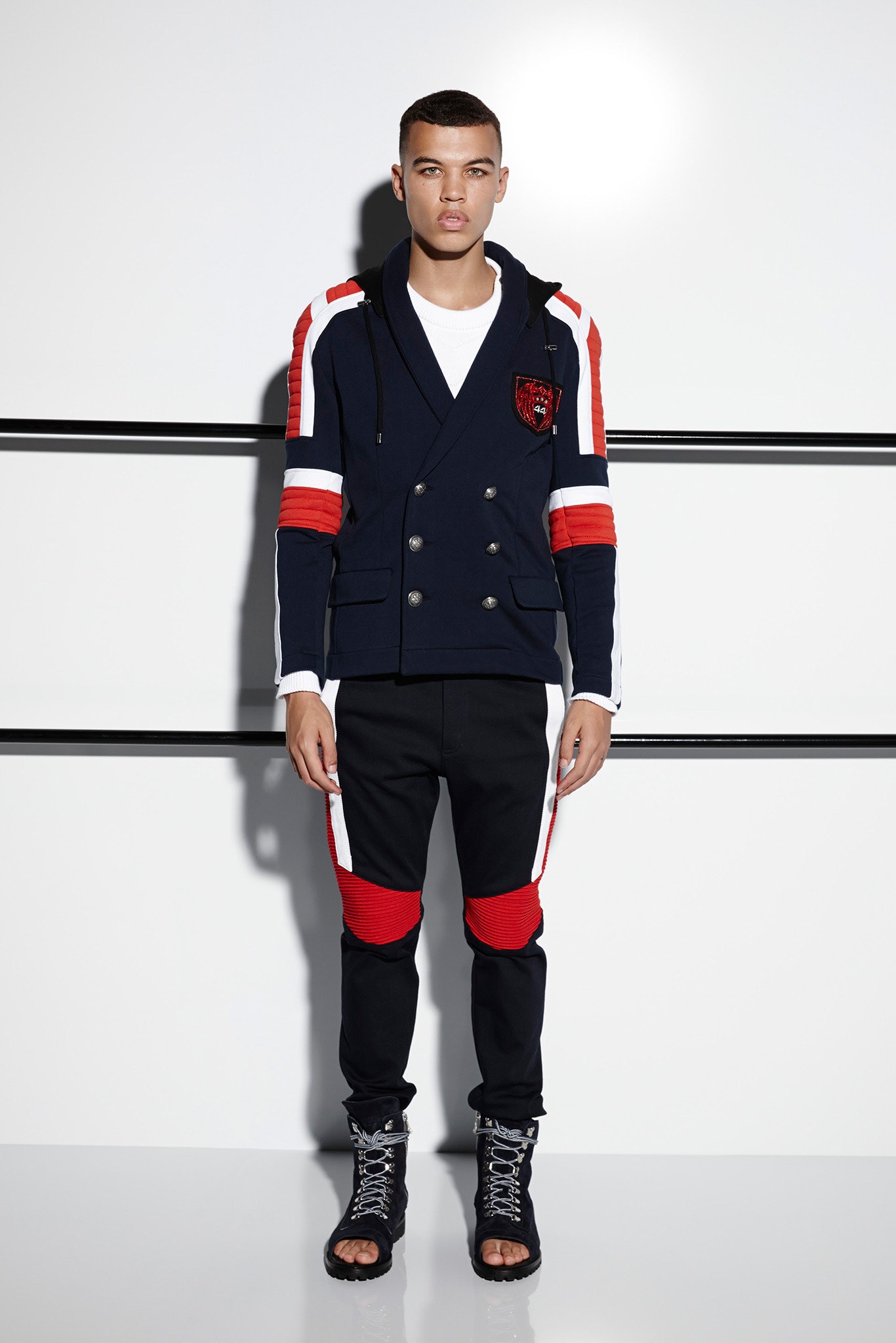 navy color-blocked jacket with pants