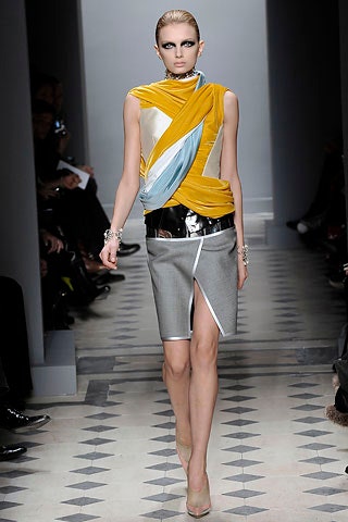 yellow silk sleeveless v-neck fitted draped top