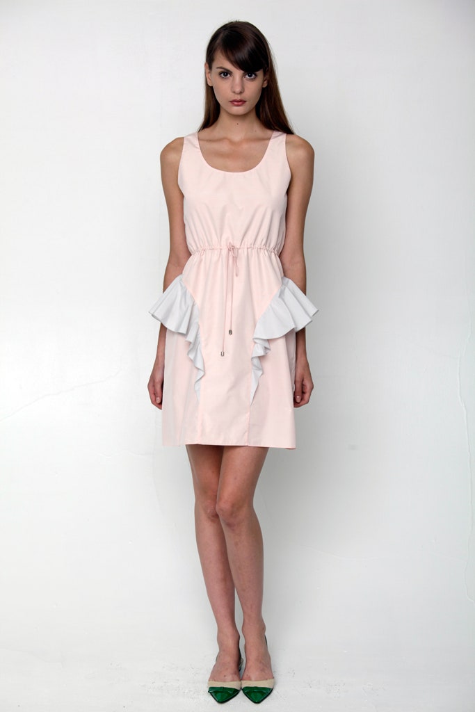 pink ruffled mini dress