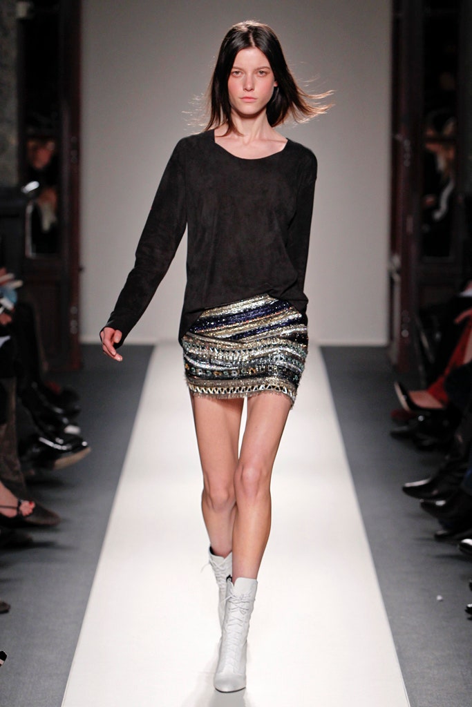 black suede top with metallic mini skirt