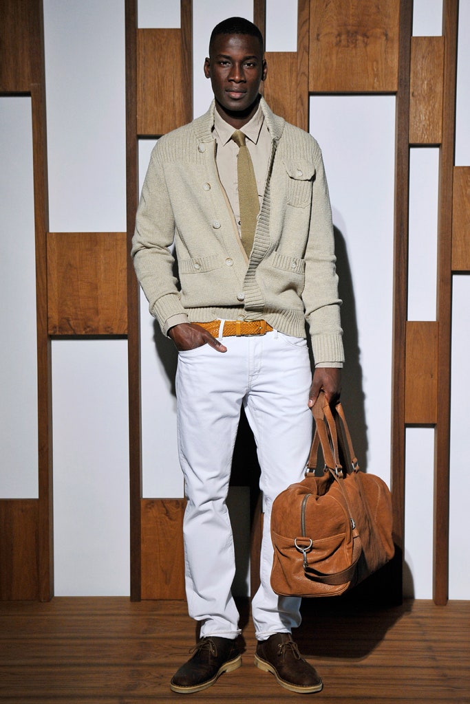 beige cardigan with white shirt