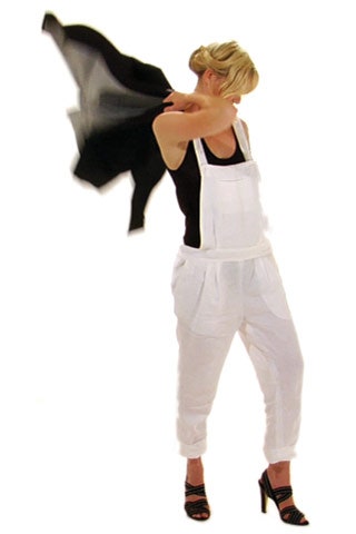 white relaxed jumpsuit with black blazer