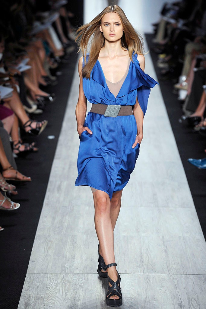 blue silk fitted dress with belt
