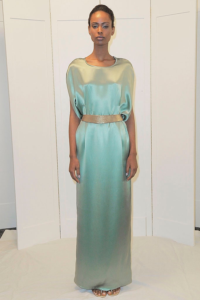 green silk relaxed gown