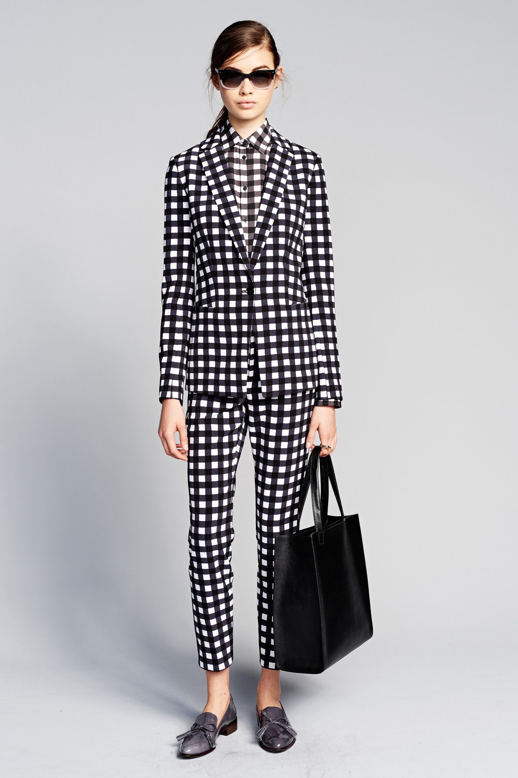 black and white checked suit